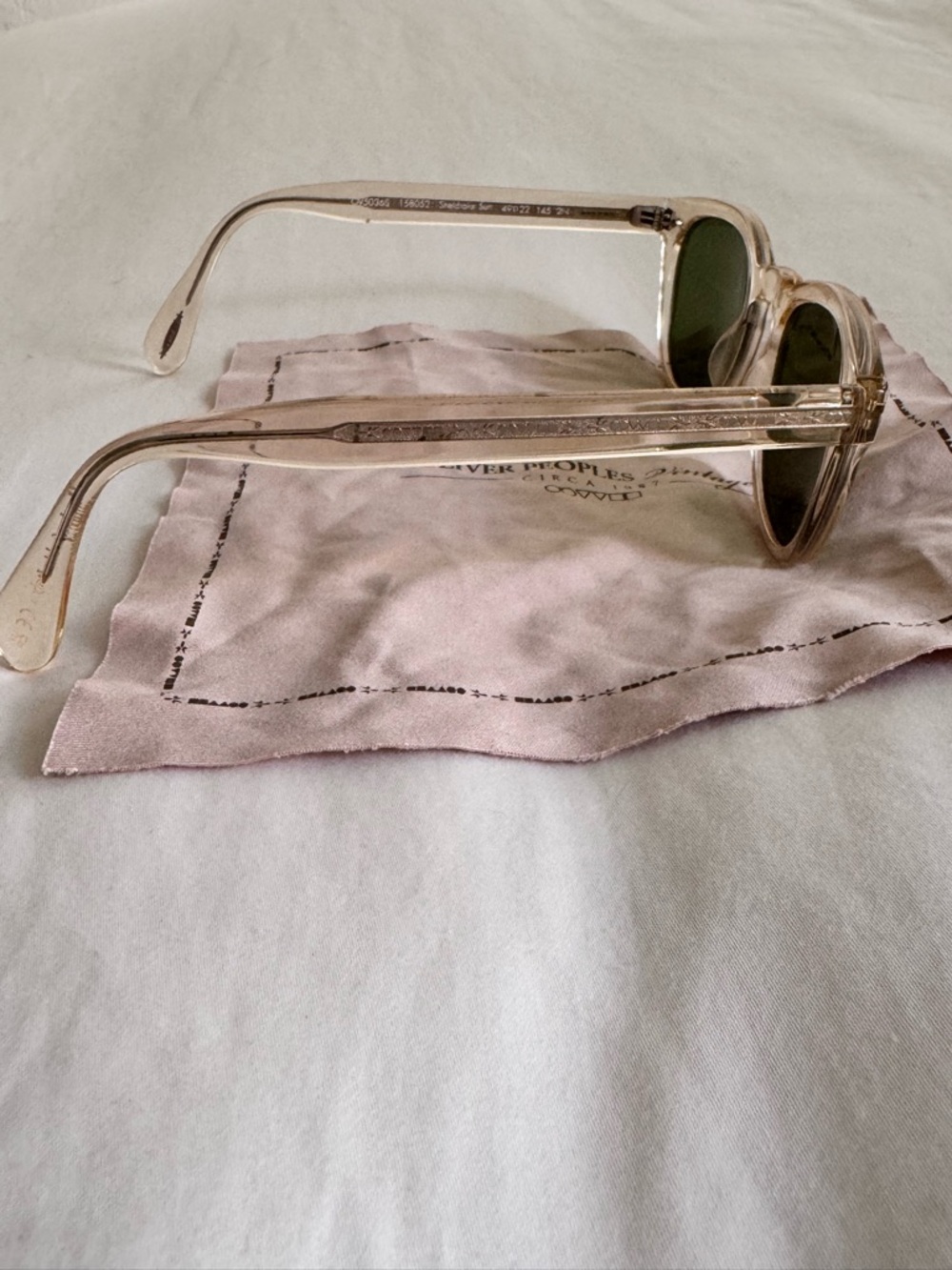 Oliver Peoples Clear Blush Pink Frame Sunglasses With Green Lenses View 5